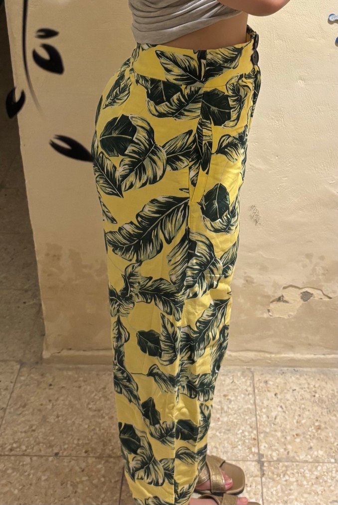 Sarı Desenli Düğmeli bohem keten Pantolon - Görsel 2