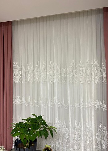 İşlemeli Beyaz Tül Perde - Görsel 6