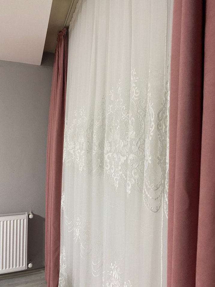 İşlemeli Beyaz Tül Perde - Görsel 2