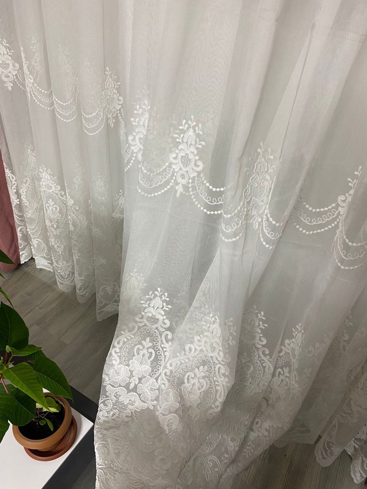 İşlemeli Beyaz Tül Perde - Görsel 3