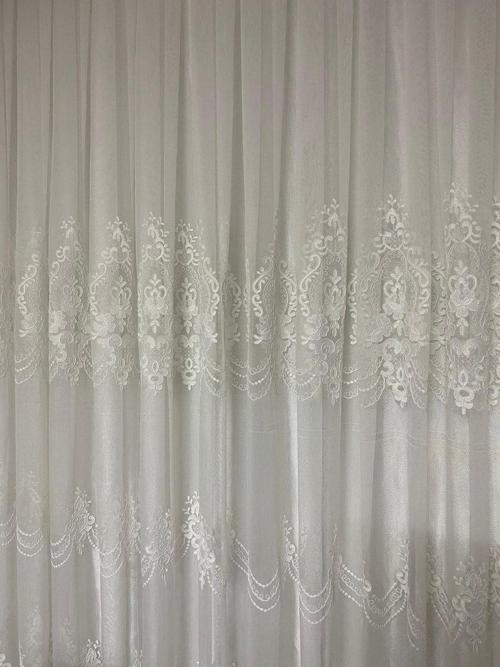 İşlemeli Beyaz Tül Perde - Görsel 5