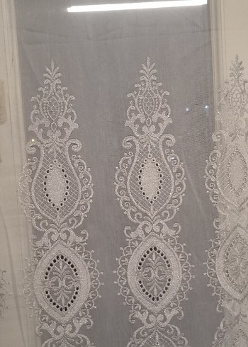 Nakışlı Beyaz Gri Tül Perde - Görsel 8