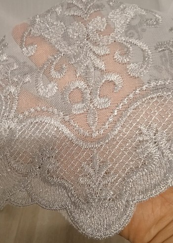 Nakışlı Beyaz Gri Tül Perde - Görsel 7