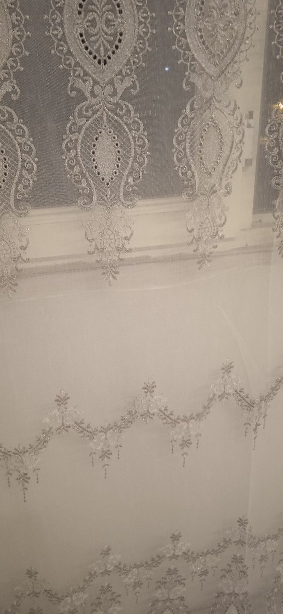 Nakışlı Beyaz Gri Tül Perde - Görsel 4