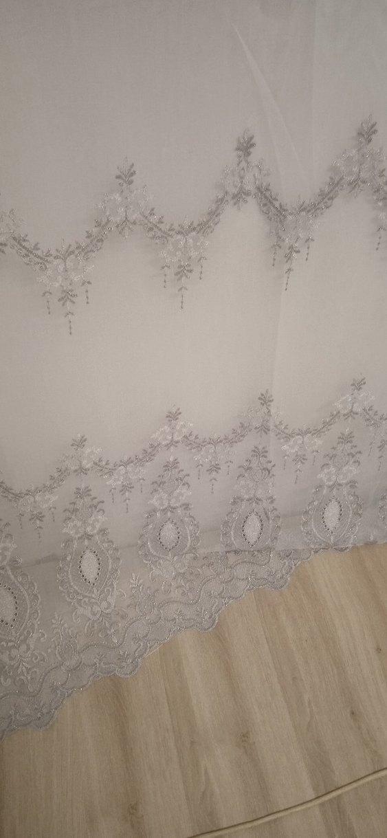 Nakışlı Beyaz Gri Tül Perde - Görsel 3