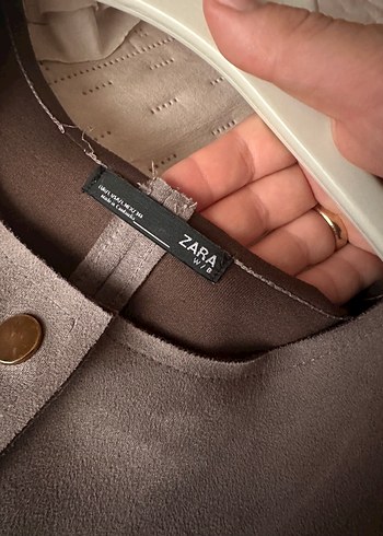 Zara Gri Süet Düğmeli Uzun Kadın Kaban