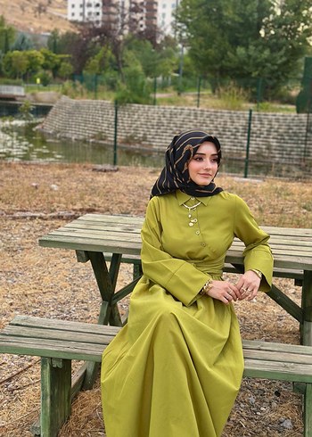 Kadın Haki Uzun Kol Uzun Elbise - Görsel 5