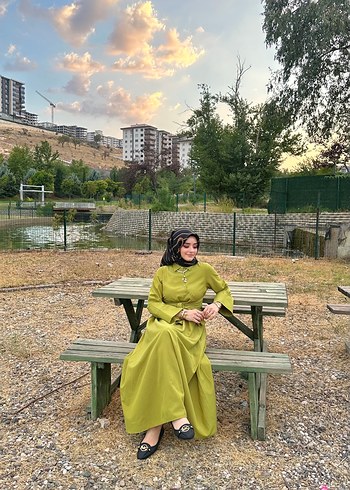 Kadın Haki Uzun Kol Uzun Elbise - Görsel 6