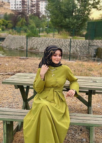 Kadın Haki Uzun Kol Uzun Elbise - Görsel 3