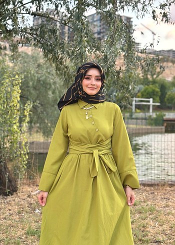 Kadın Haki Uzun Kol Uzun Elbise - Görsel 2