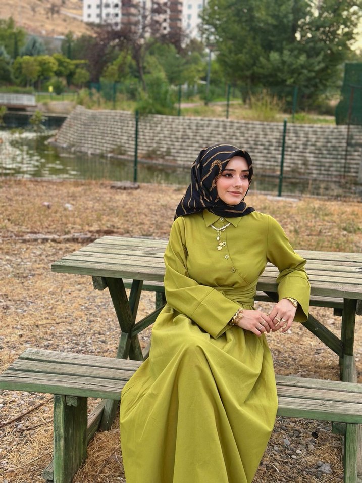 Kadın Haki Uzun Kol Uzun Elbise - Görsel 5