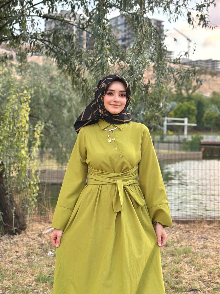 Kadın Haki Uzun Kol Uzun Elbise - Görsel 2