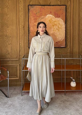 Bej Renkli etekli ikili takım - Görsel 5