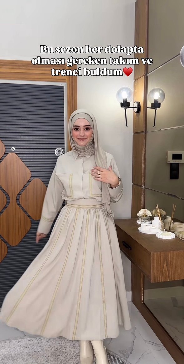 Bej Renkli etekli ikili takım - Görsel 2