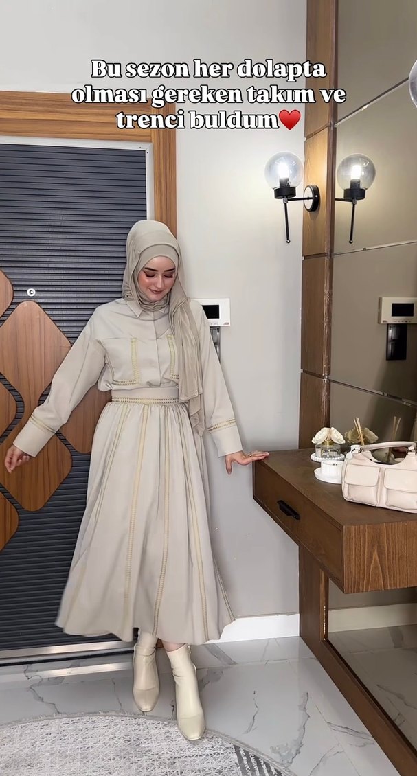 Bej Renkli etekli ikili takım - Görsel 4