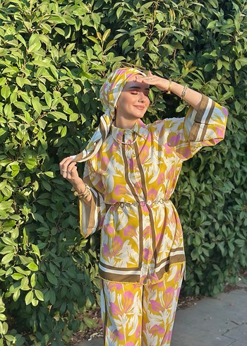 Uzun Kollu Sarı kahve pembe Bohem Kadın Takım - Görsel 2