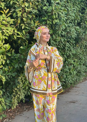 Uzun Kollu Sarı kahve pembe Bohem Kadın Takım - Görsel 7