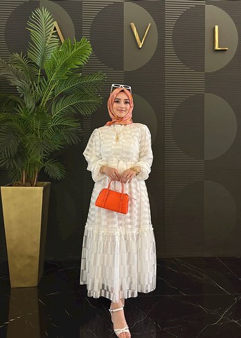 Bohem Etnik Desenli Uzun Beyaz Elbise - Görsel 4