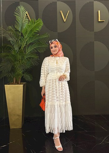 Bohem Etnik Desenli Uzun Beyaz Elbise - Görsel 5