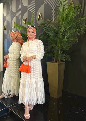 Bohem Etnik Desenli Uzun Beyaz Elbise - Görsel 3