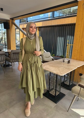 Kadın Haki Bohem Uzun Elbise - Görsel 7