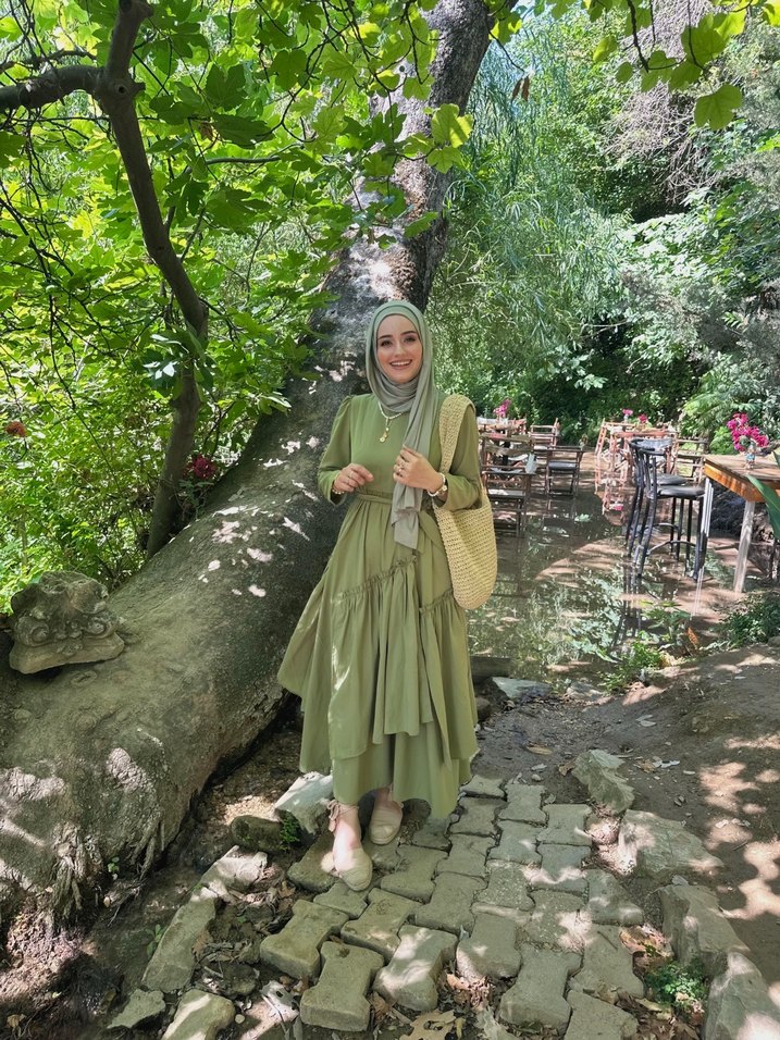 Kadın Haki Bohem Uzun Elbise - Görsel 3