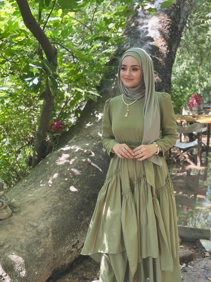 Kadın Haki Bohem Uzun Elbise - Görsel 2