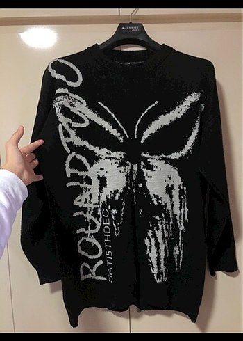 Siyah Goth Desenli Triko Kazak - Görsel 2