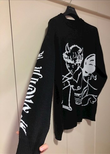 Siyah Goth Desenli Triko Kazak - Görsel 2