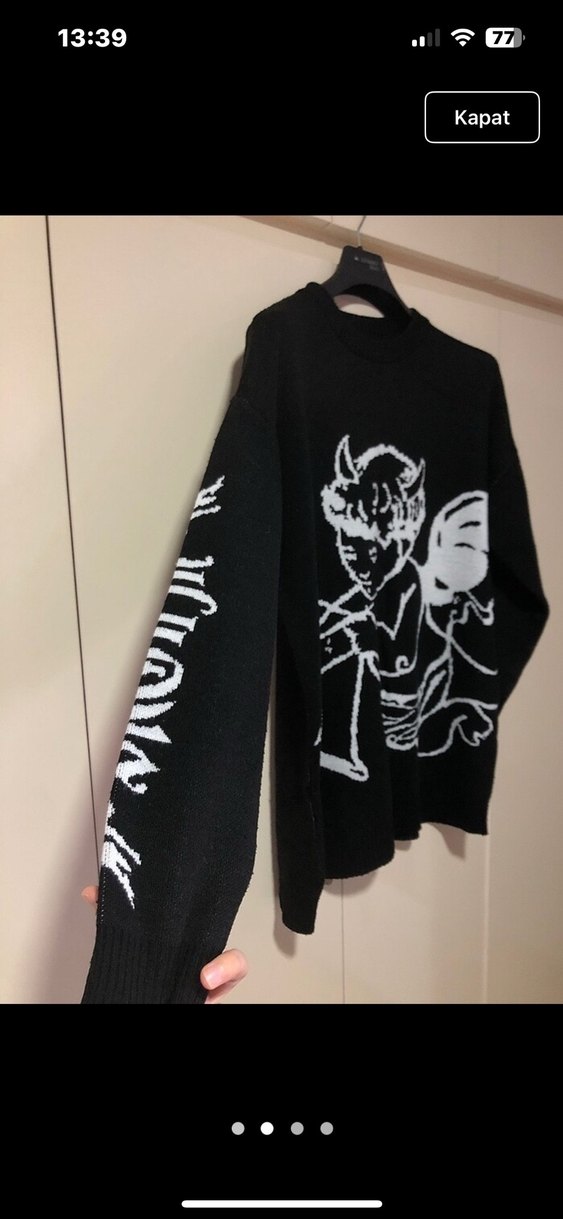 Siyah Goth Desenli Triko Kazak - Görsel 2