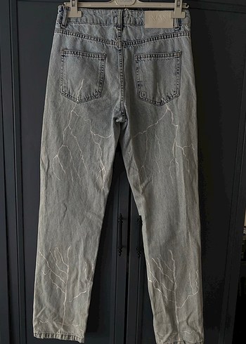 Nakışlı şimşek Detaylı Gri Salaş Denim Pantolon - Görsel 5