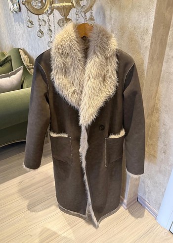 Zara Kahverengi Süet Kadın Uzun Kürklü Kaban
