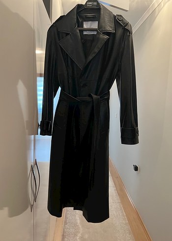 Kadın Siyah Deri Kemerli Trençkot - Görsel 3