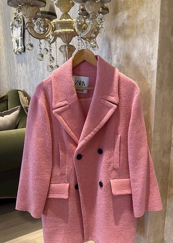 Pembe Midi Kadın Yün Kaban
