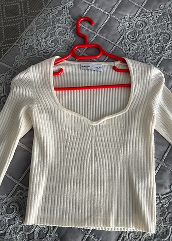 Beyaz V Yaka Fitilli Kadın Triko Kazak - Görsel 2