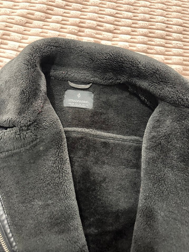 Siyah Kürklü Deri Biker Ceket - Görsel 3