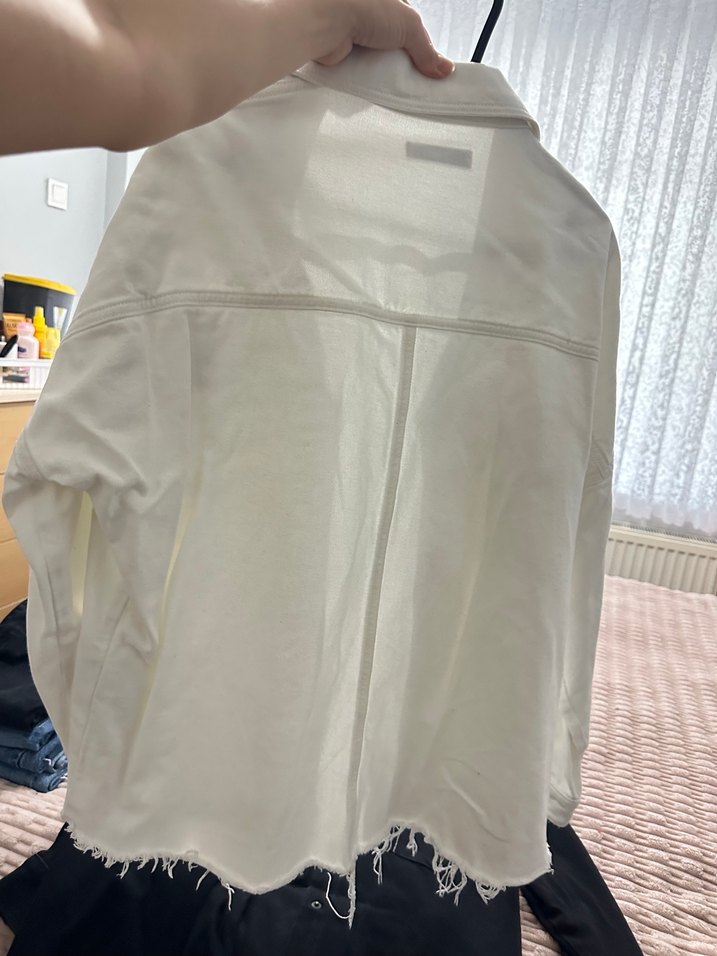 Düğmeli Beyaz Kadın Denim Ceket - Görsel 2