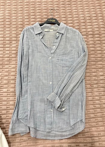 Gri Keten Düğmeli Gömlek - Görsel 2