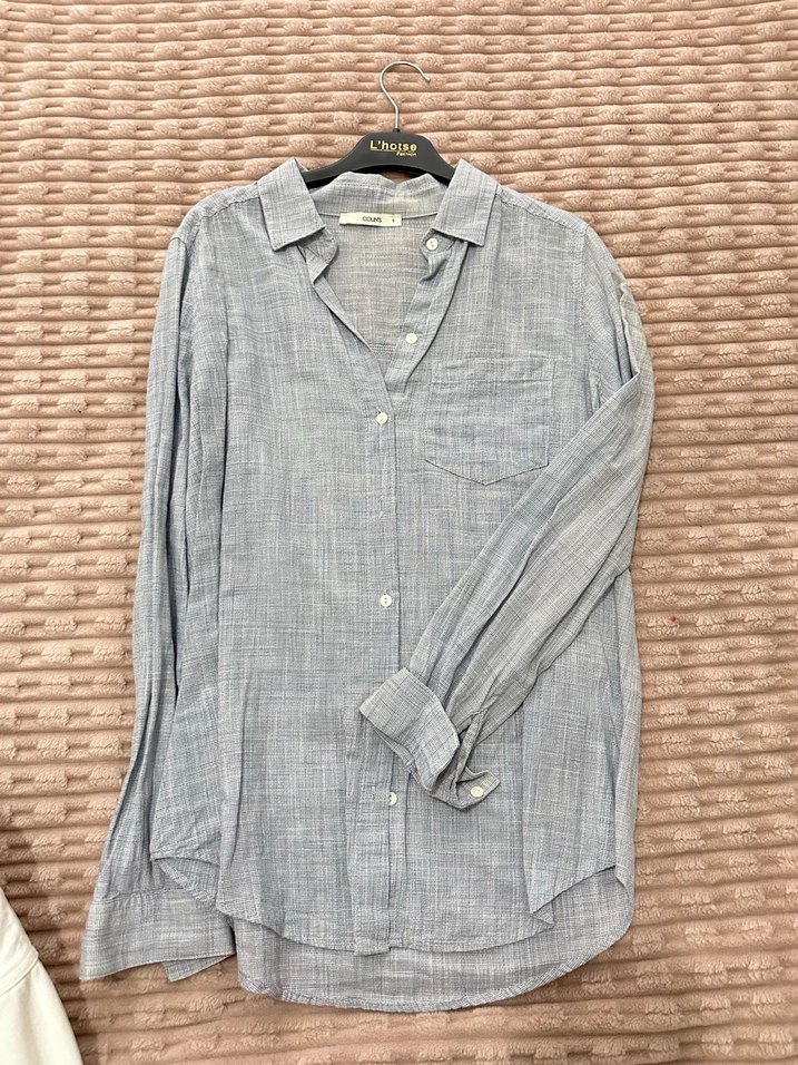 Gri Keten Düğmeli Gömlek - Görsel 2