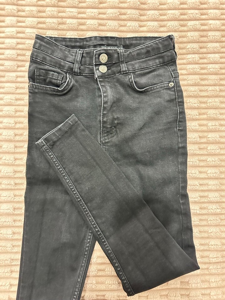 Siyah Düğmeli Kadın Denim Pantolon - Görsel 2