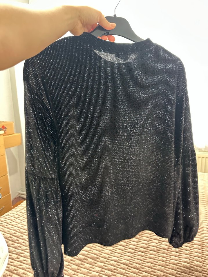 Kadın Parlak Siyah Süet Bluz - Görsel 3