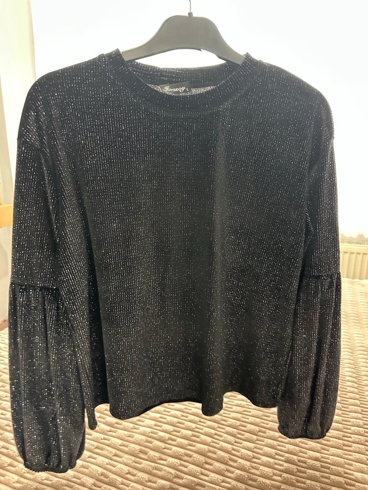 Kadın Parlak Siyah Süet Bluz - Görsel 4