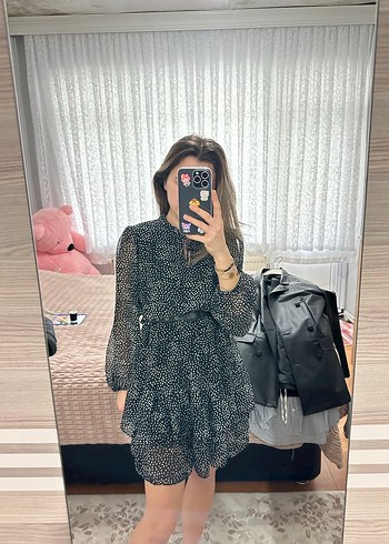 Uzun Kollu  Mini Siyah Elbise - Görsel 2