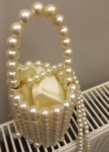 İnci Boncuklu Beyaz Kadın Çanta - Görsel 3