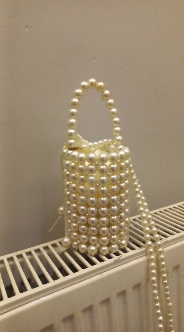 İnci Boncuklu Beyaz Kadın Çanta - Görsel 2