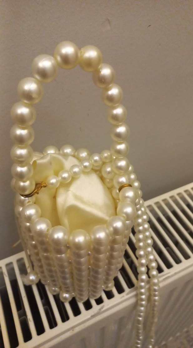 İnci Boncuklu Beyaz Kadın Çanta - Görsel 3