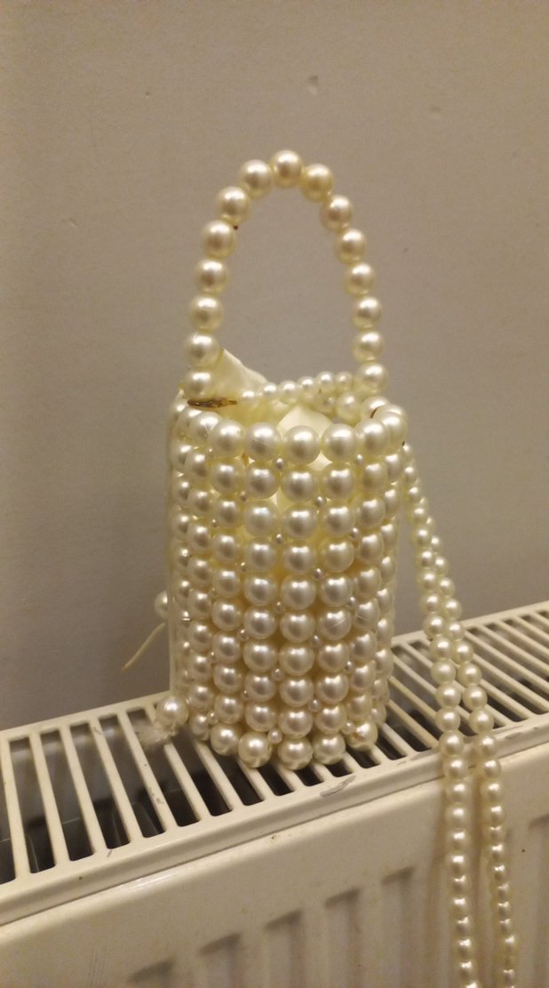 İnci Boncuklu Beyaz Kadın Çanta - Görsel 4