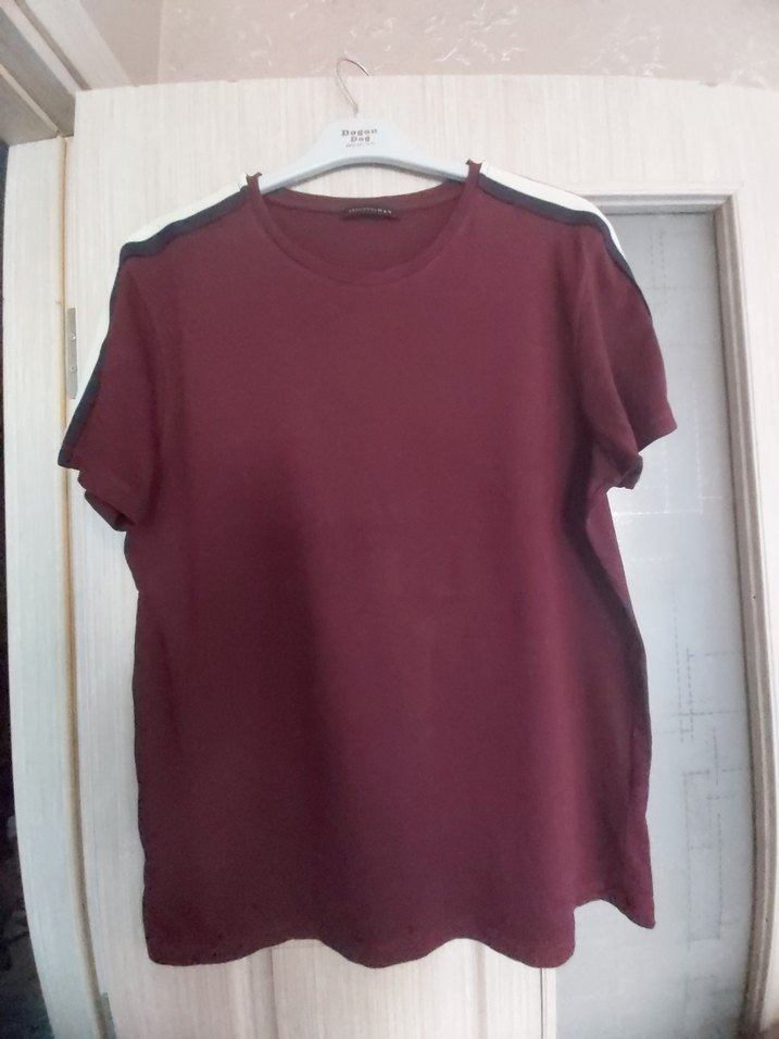 Bordo Kısa Kollu Salaş Tişört - Görsel 2