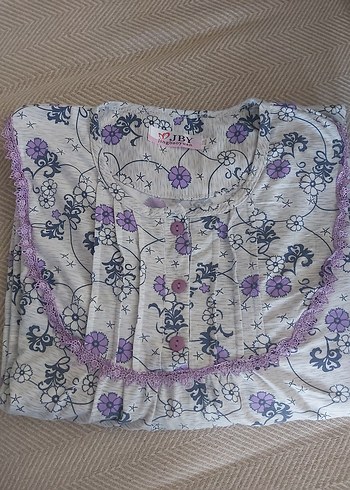 Uzun Kollu Desenli Kadın Gecelik - Görsel 2