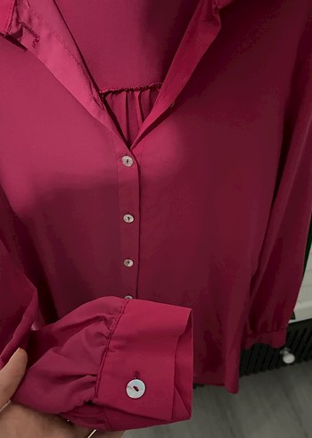 Pembe Uzun Kollu Düğmeli Kadın Gömlek - Görsel 4